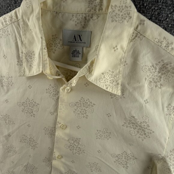 Armani Exchange Women Long Sleeve Button Up Shirt Floral Large Ivory Point - Picture 3 of 16